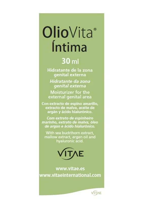 Vitae OlioVita intimate cream for hydration and regeneration, enriched with sea buckthorn, mallow extract, argan oil, and hyaluronic acid to soothe, protect, and moisturize the intimate area.