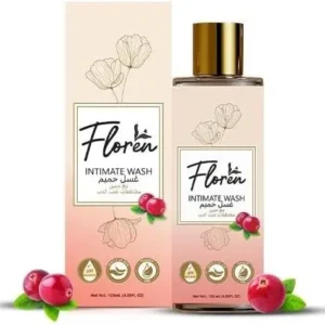 Floren intimate wash gently cleanses and refreshes, preventing itching and irritation with its paraben and SLS-free formula, suitable for all skin types.
