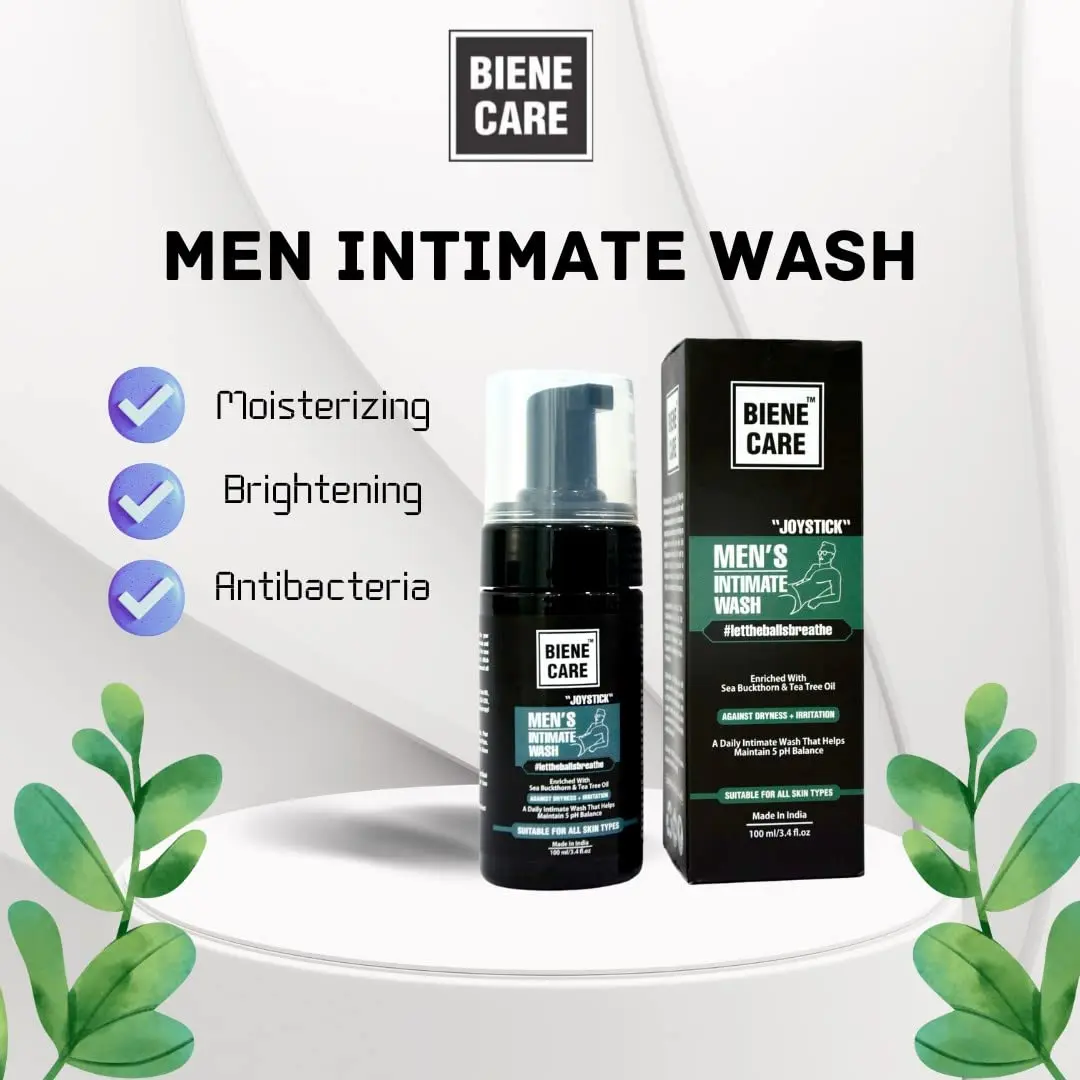 Biene Care intimate wash for men with sea buckthorn and tea tree oil helps prevent odour, dryness, and fungal infections for better hygiene.