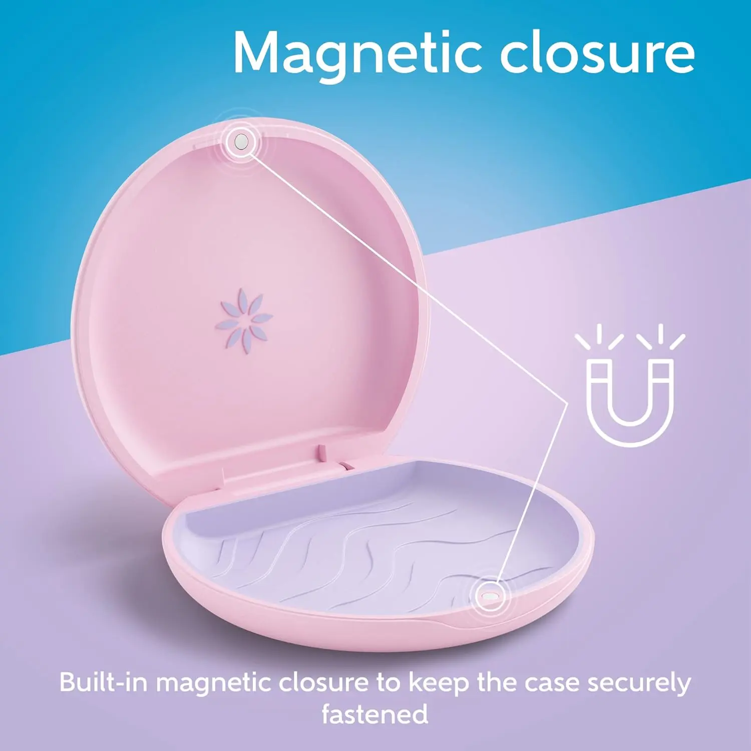 A purple Invisalign aligner and retainer case, designed for safe and convenient on-the-go storage.