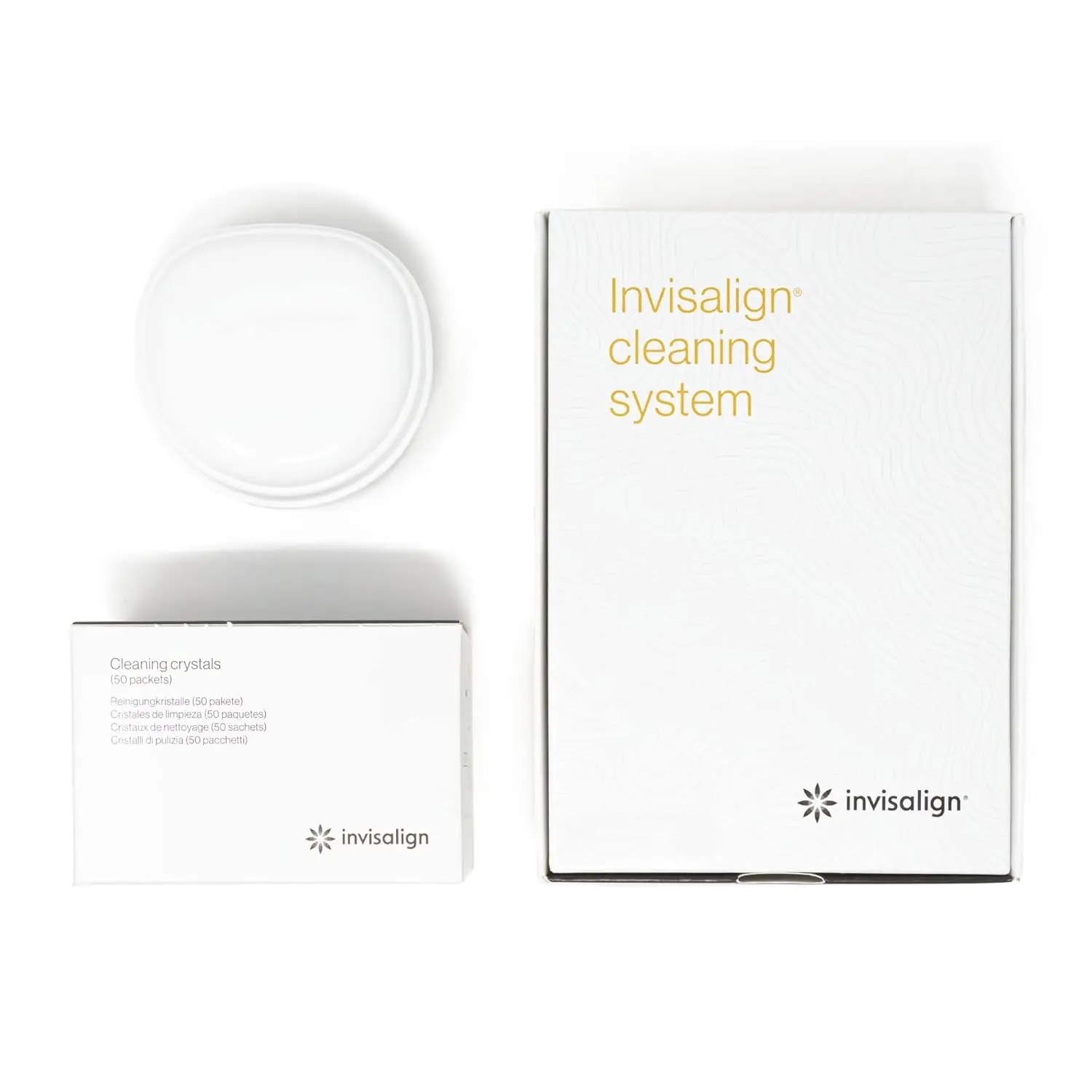 This kit includes 50 packets of Invisalign cleaning crystals and a cleaning tub to remove plaque and keep your aligners clear and hygienic in just 15 minutes.