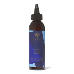 As I Am Dry & Itchy Scalp Care oil treatment with olive and tea tree oil soothes and relieves itching, flaking, and irritation associated with dandruff and seborrheic dermatitis.