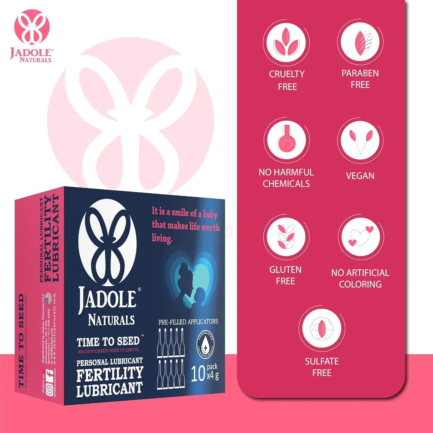 Jadole Naturals fertility lubricant gel promotes sperm mobility and moisturizes intimate areas to aid conception for couples trying to conceive.