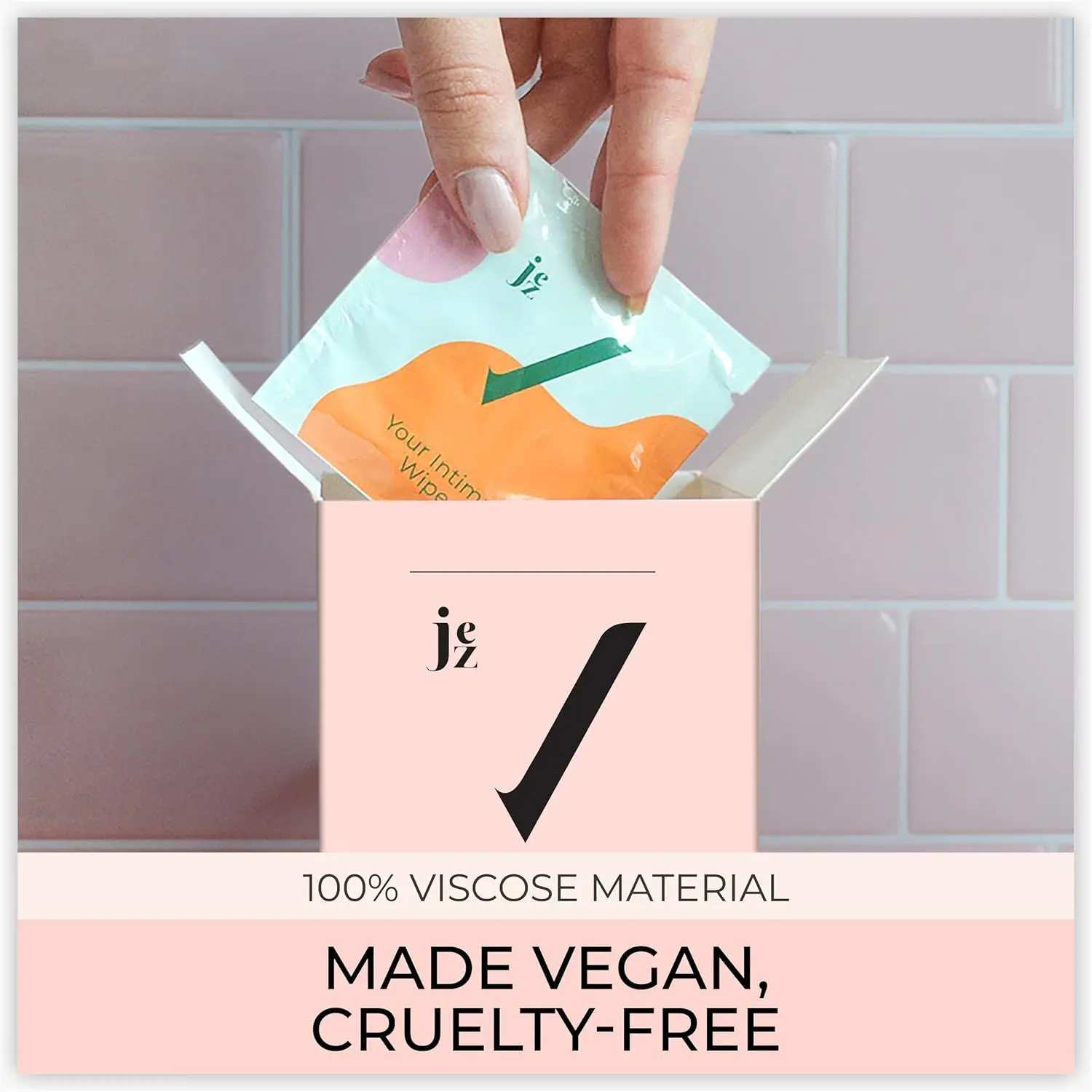 Individually wrapped JEZ Intima Wipes designed for feminine hygiene and gentle cleansing of dry skin on the go.