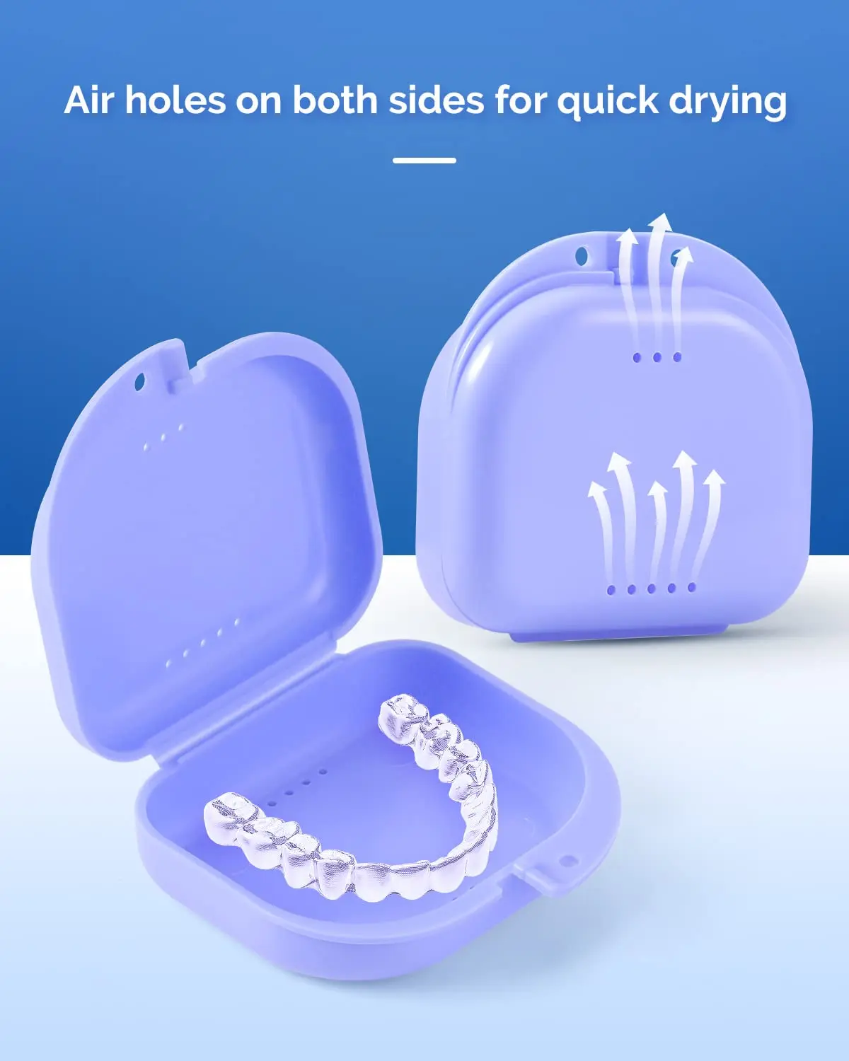 This 4 pack of JMU retainer cases in assorted colors offers convenient and sanitary storage for dental appliances like retainers, aligners, and mouth guards, featuring vent holes and a secure snap closure.