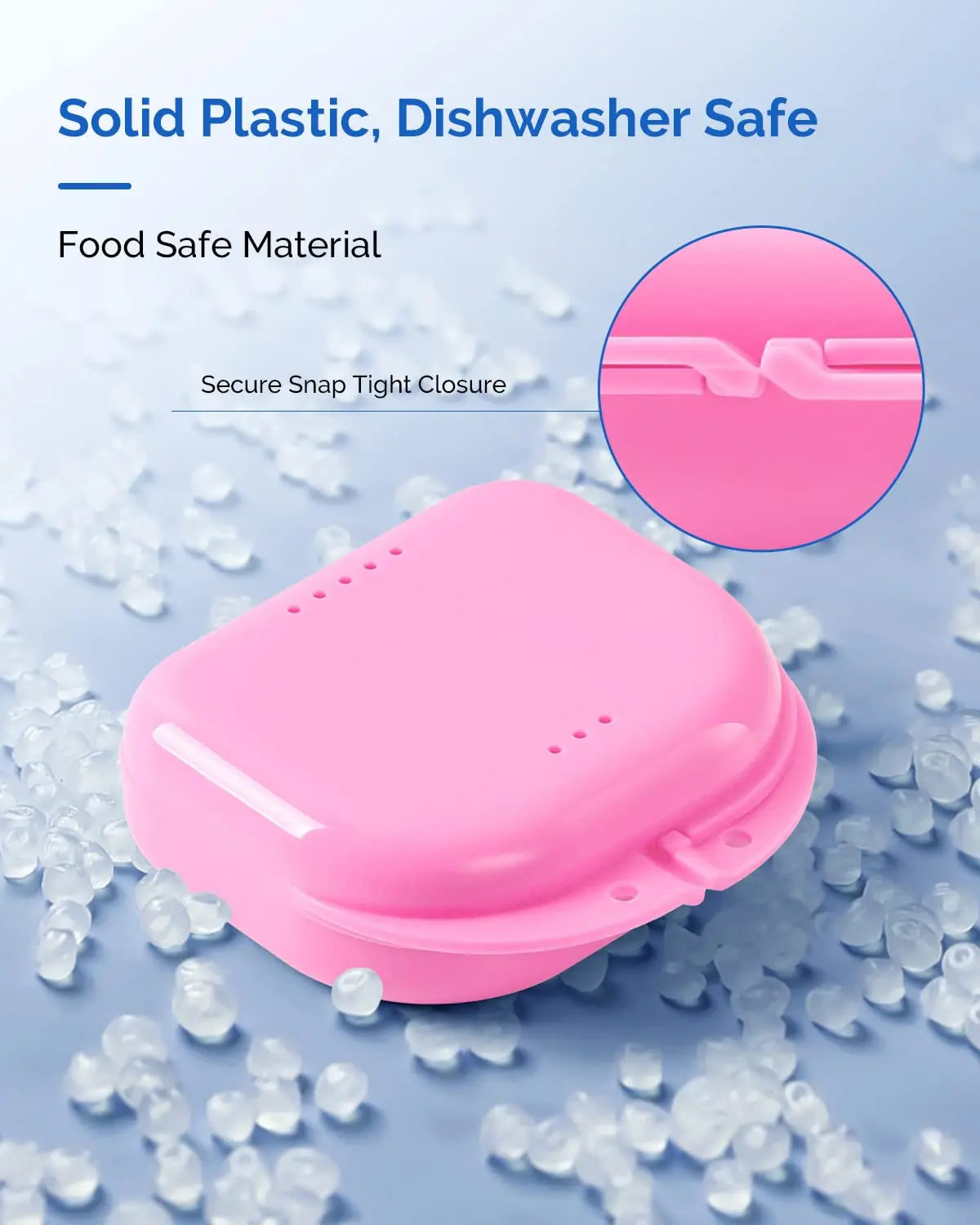 This 4 pack of JMU retainer cases in assorted colors offers convenient and sanitary storage for dental appliances like retainers, aligners, and mouth guards, featuring vent holes and a secure snap closure.