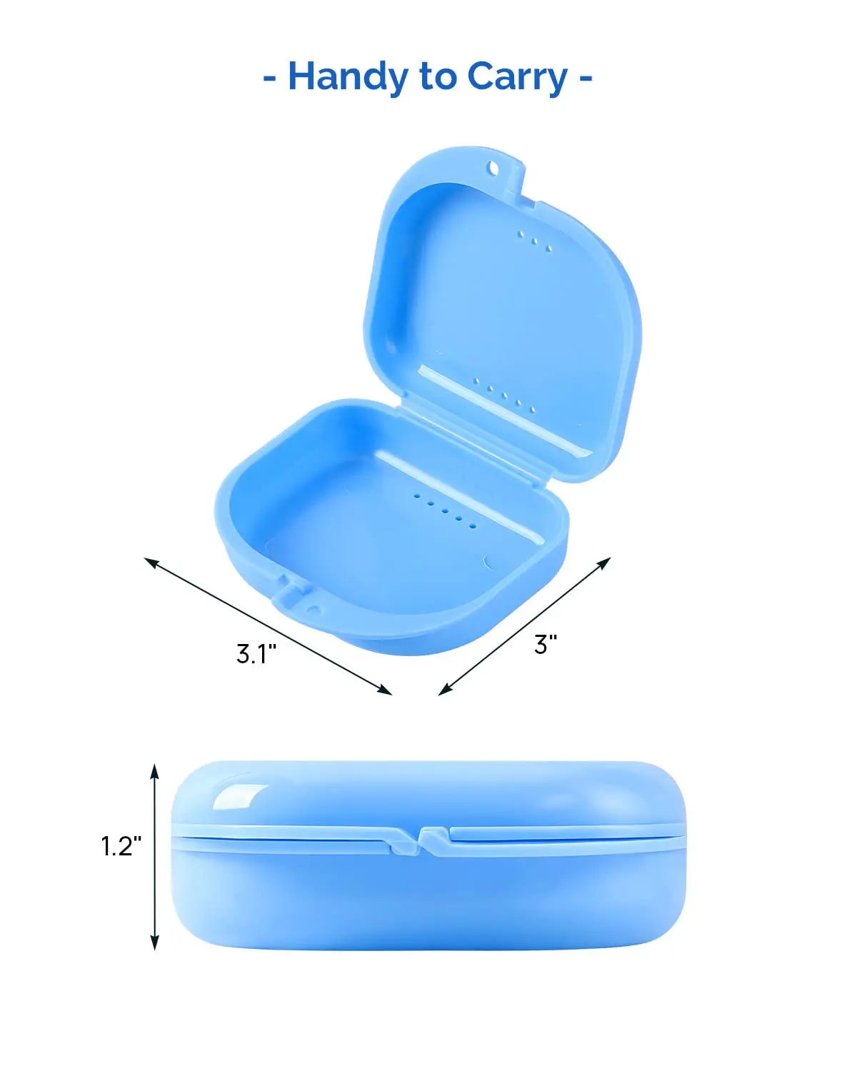 This 4 pack of JMU retainer cases in assorted colors offers convenient and sanitary storage for dental appliances like retainers, aligners, and mouth guards, featuring vent holes and a secure snap closure.