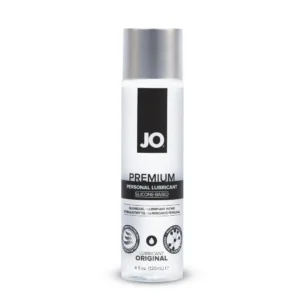 A bottle of JO System premium personal silicone lubricant, formulated with care and packaged hygienically for long-lasting intimate use.
