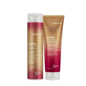 Joico K-Pak Color Therapy shampoo and conditioner set preserves hair color, repairs damage, reduces breakage by 65%, and increases shine by almost 50%.