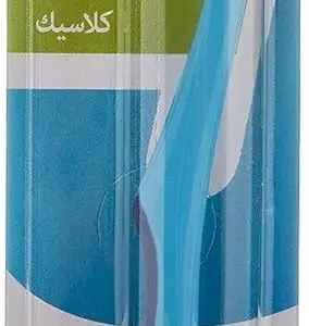 A Jordan Classic toothbrush with hard bristles and a non-slip rubber grip for a safer hold, shown in assorted colors.