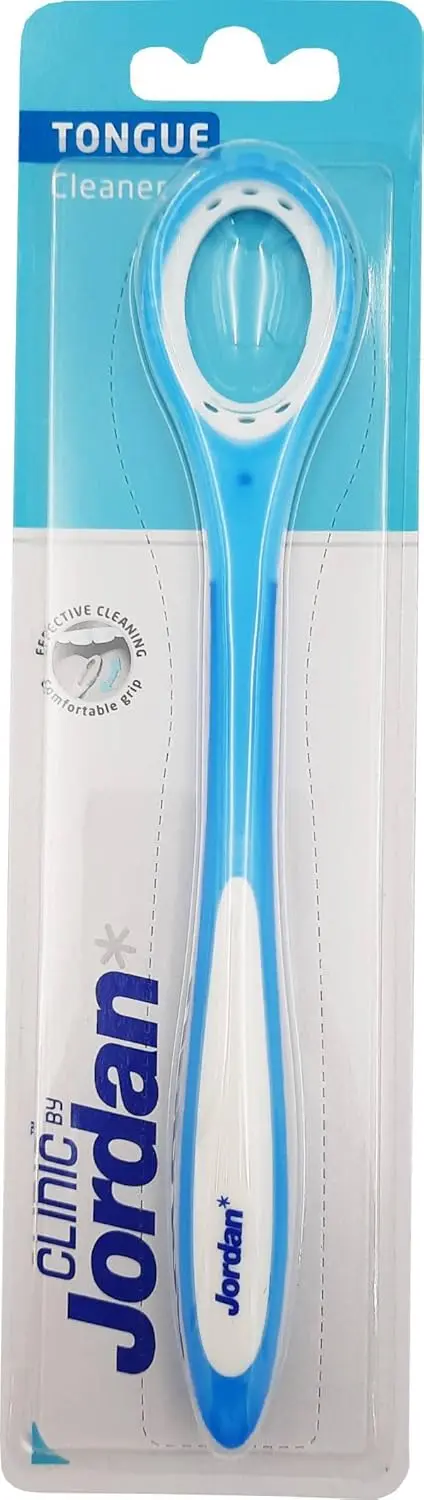 This Jordan Clinic tongue cleaner features an ergonomic handle for a comfortable and effective cleaning experience, ensuring firm grip and ease of use.