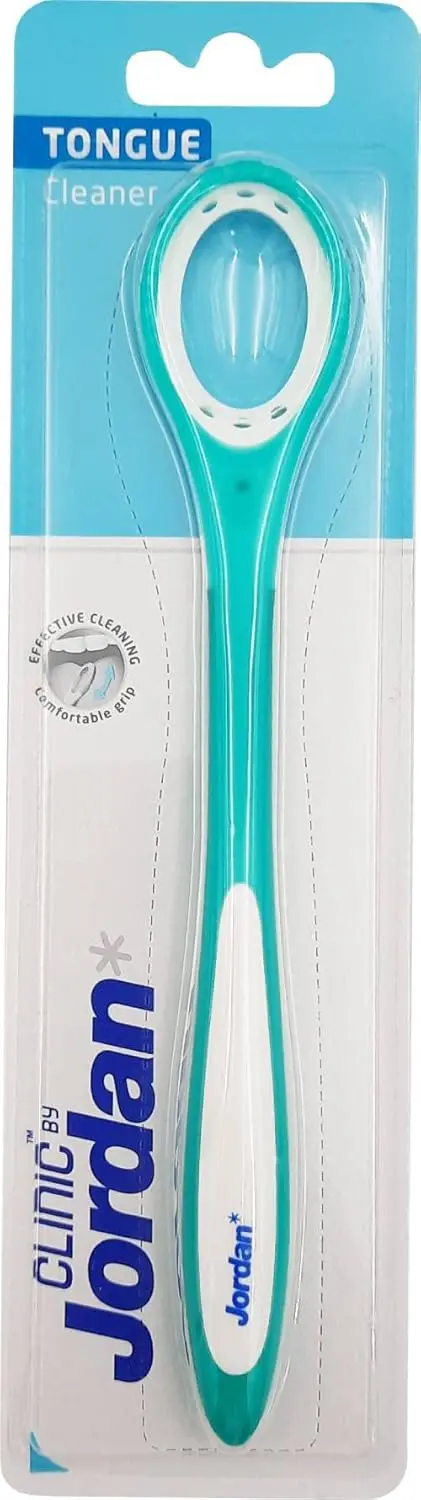This Jordan Clinic tongue cleaner features an ergonomic handle for a comfortable and effective cleaning experience, ensuring firm grip and ease of use.
