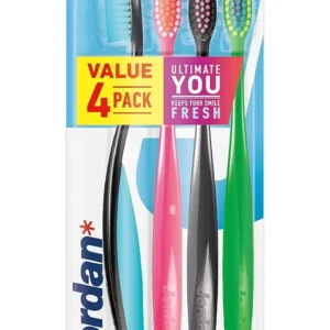 This four-pack of Jordan Ultimate You soft bristle toothbrushes feature an active tip for better reach and an ergonomic handle with a comfortable rubber grip.