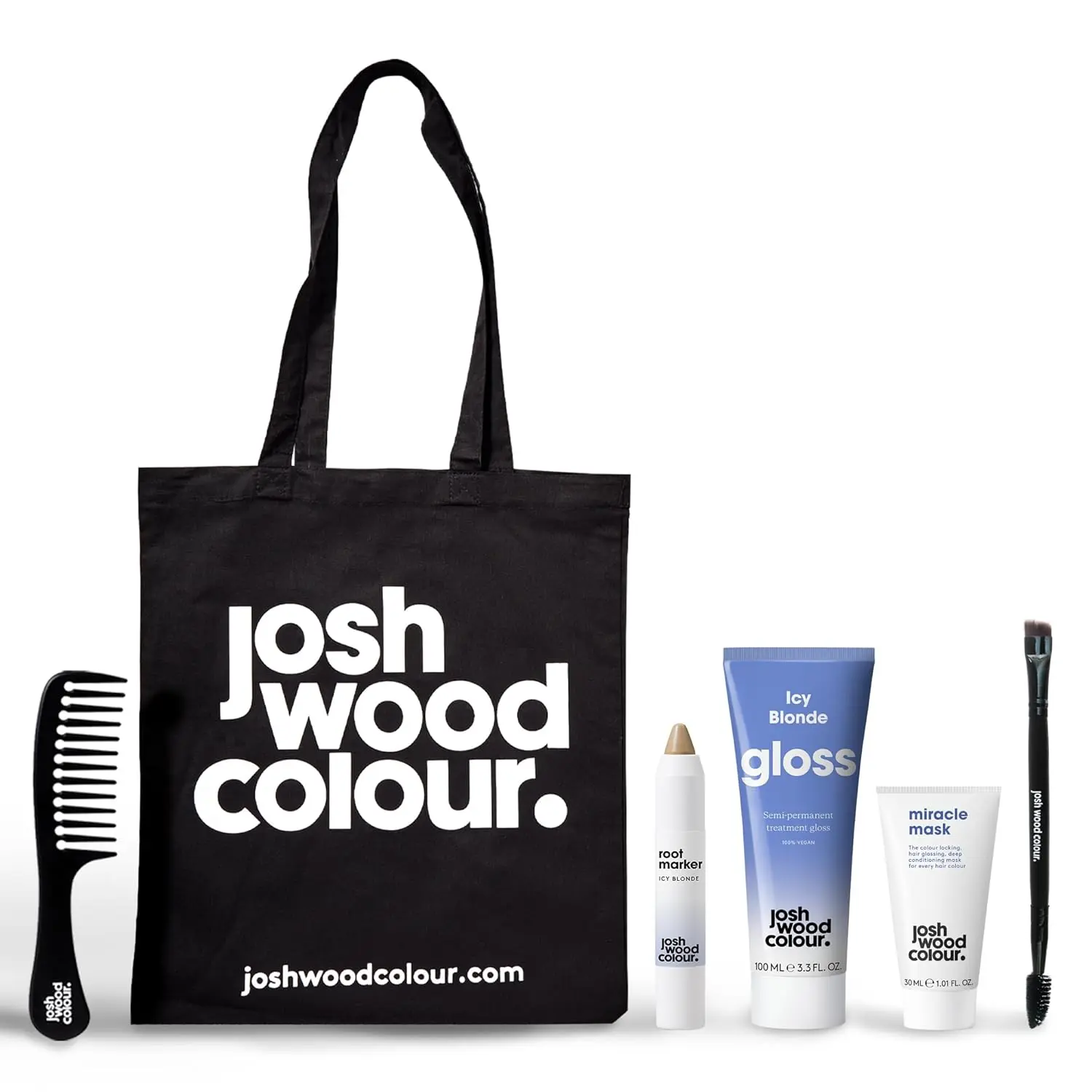 This Josh Wood Colour Icy Blonde gift bag includes a hair gloss to deeply condition and add colour, plus a root touch up pen for instant grey coverage on the go.