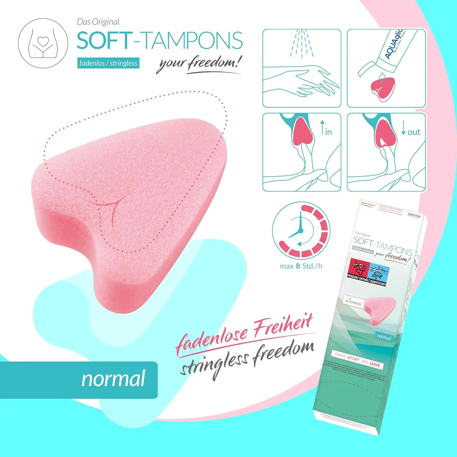 A pack of ten Joydivision soft tampons for swimming, sports, and comfortable period protection.