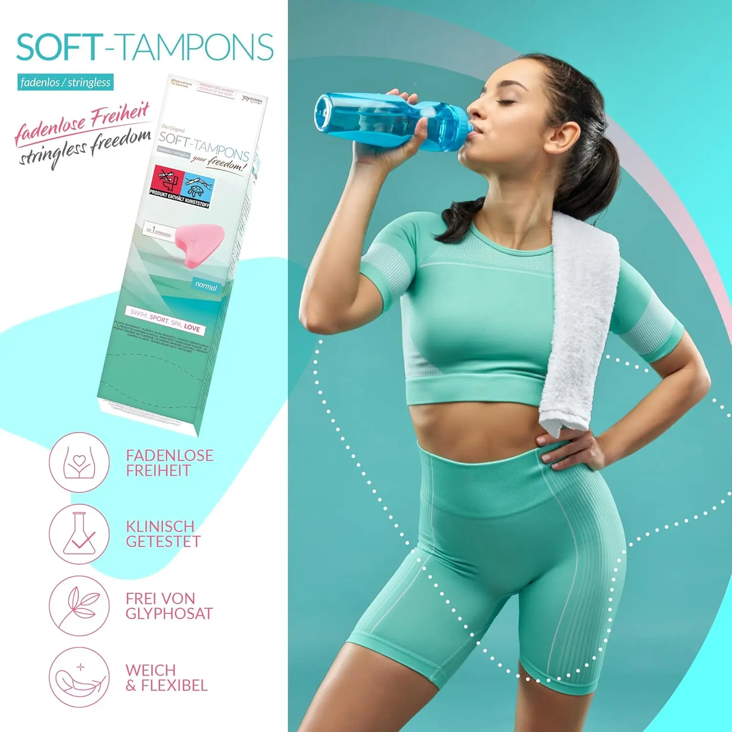 A pack of ten Joydivision soft tampons for swimming, sports, and comfortable period protection.