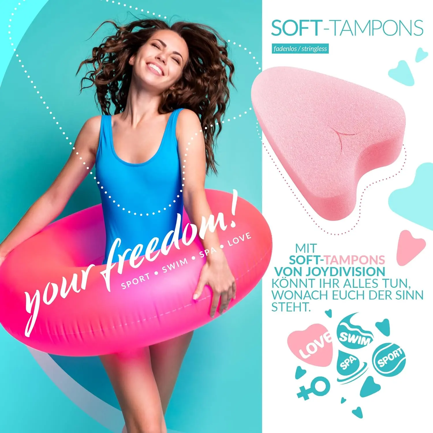 A pack of ten Joydivision soft tampons for swimming, sports, and comfortable period protection.