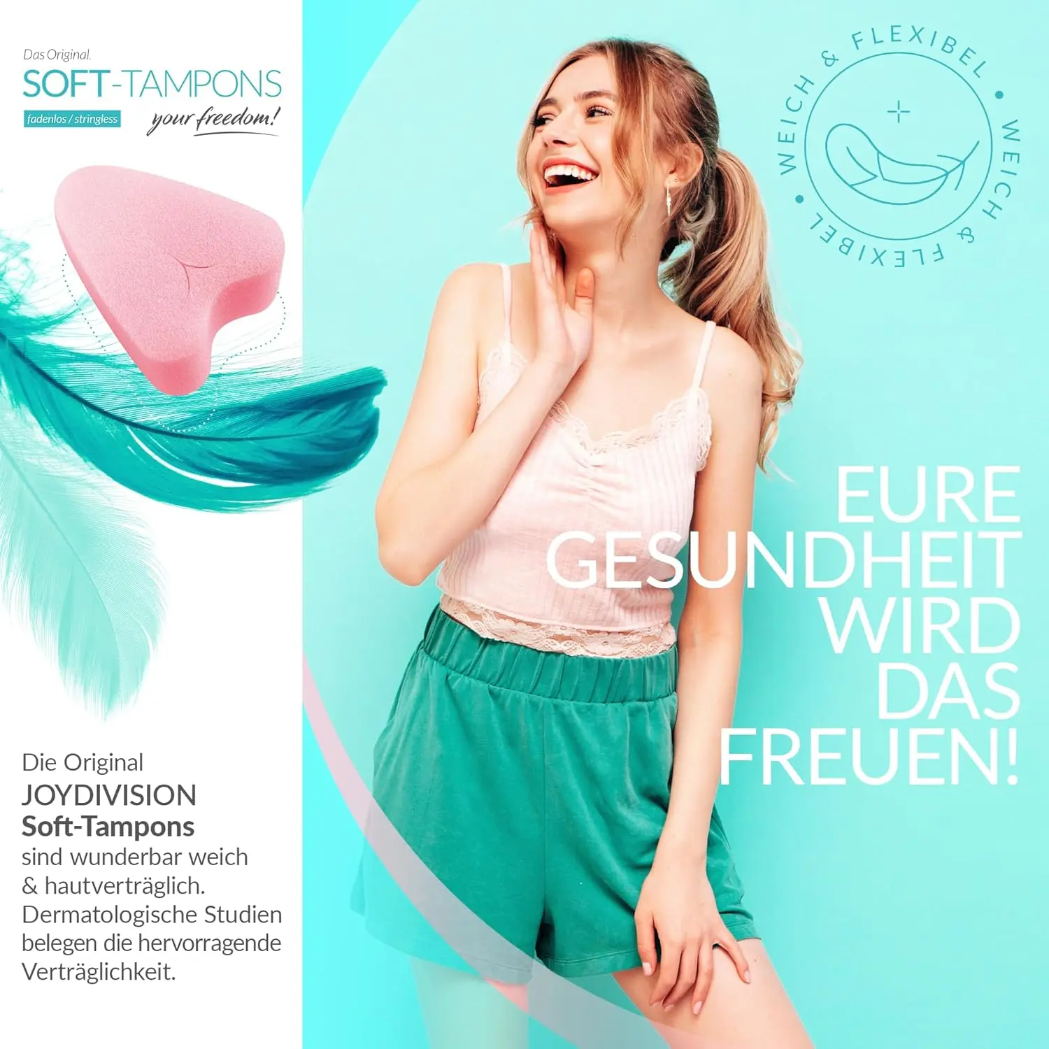 A pack of ten Joydivision soft tampons for swimming, sports, and comfortable period protection.