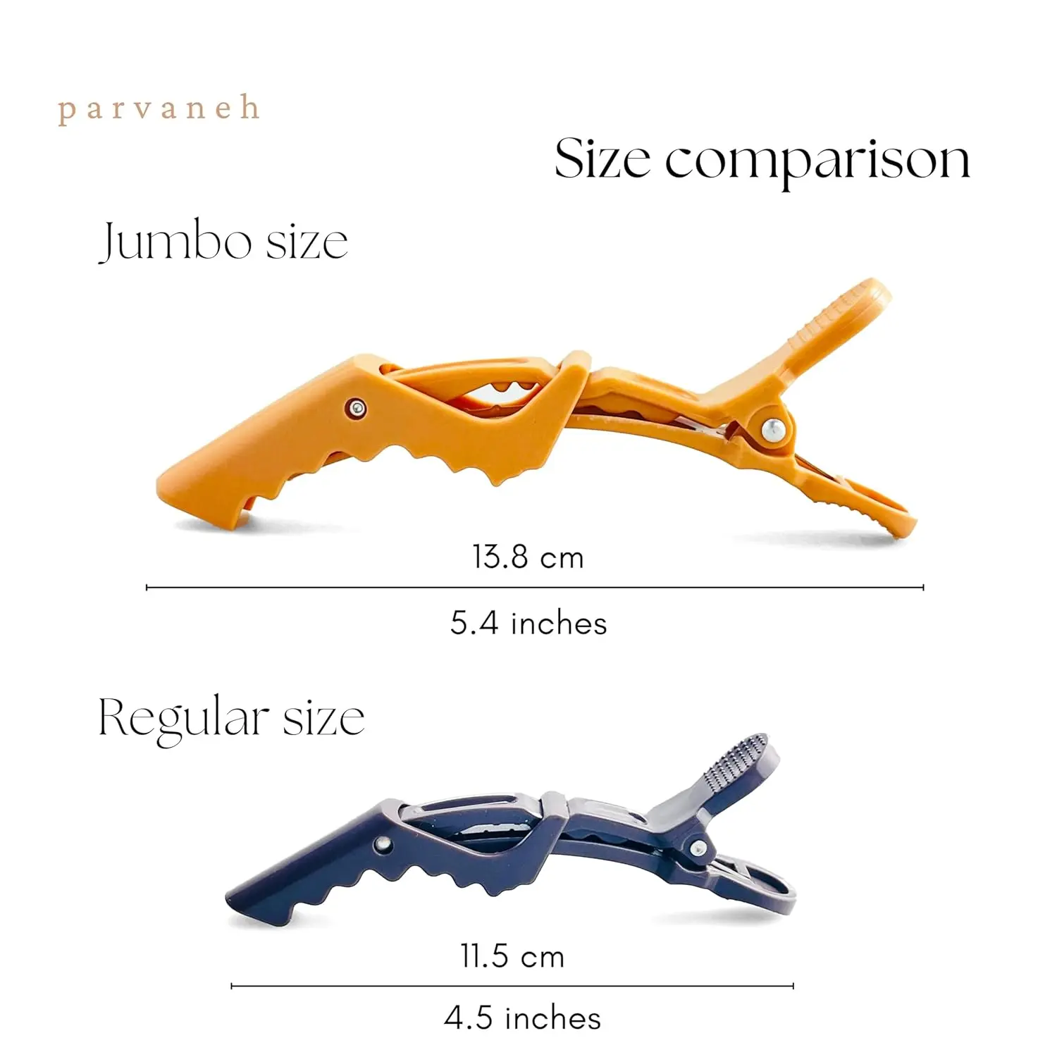 Parvaneh extra large beige and brown alligator hair clips, 13.8 cm long, perfect for sectioning thick, long hair during salon styling.