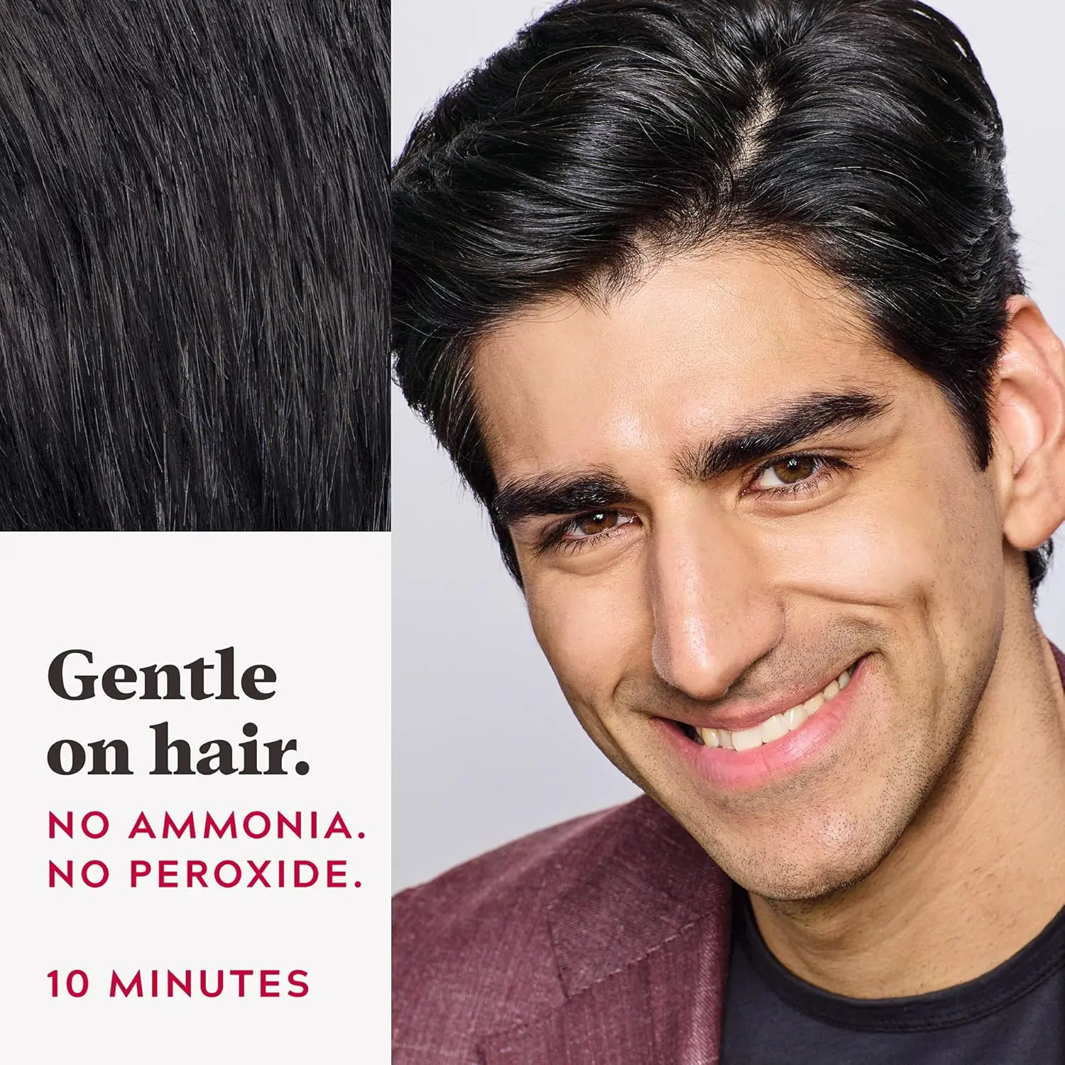Just For Men Real Black hair color with comb applicator provides easy, no-mix gray hair coverage in just 10 minutes, lasting up to 8 weeks.