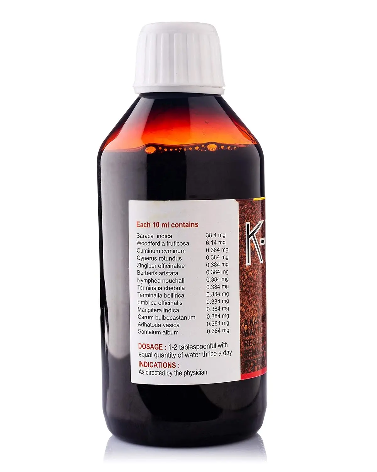 Three bottles of K-MENS tonic, a herbal supplement designed to help women find relief from menstrual cycle symptoms and support overall health and fitness.