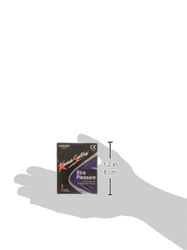 This image shows a 3-pack of KAMASUTRA Condoms Xtra Pleasure, designed with an oversize tip and fitted shaft for heightened sensitivity and pleasure.