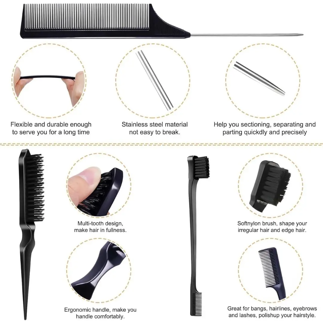 Kanza hair wax stick provides a strong hold and bright shine for all hair types, easily removed by combing and includes an edge control brush set for styling.