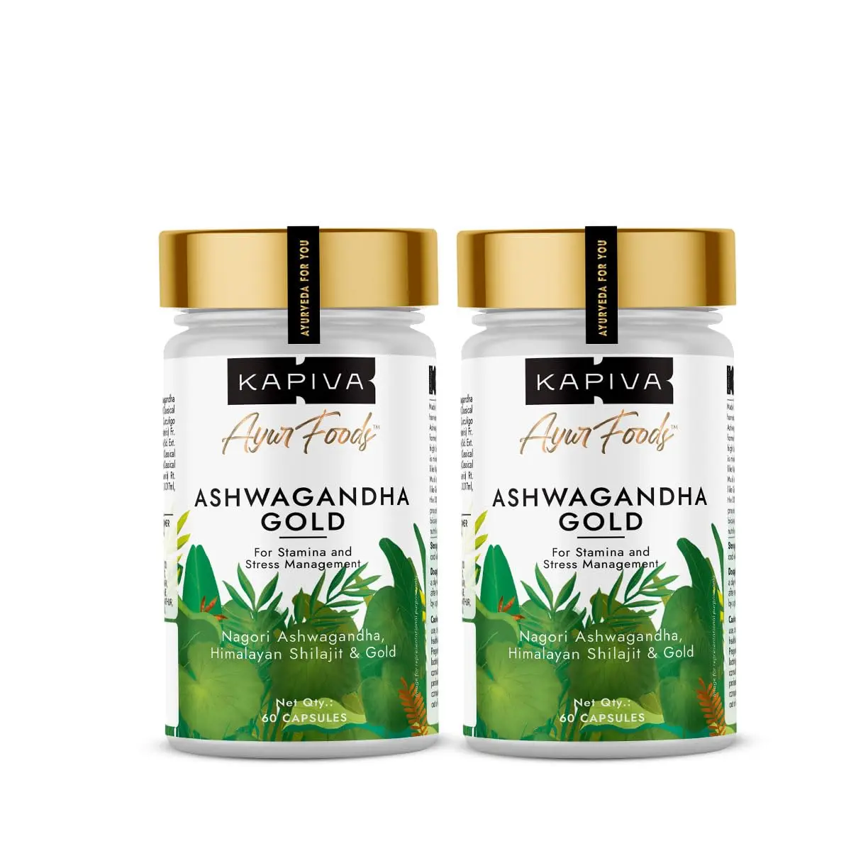 Kapiva Ashwagandha Gold capsules help reduce stress and improve energy with potent Nagori Ashwagandha, Shilajit, and Swarna Bhasma.