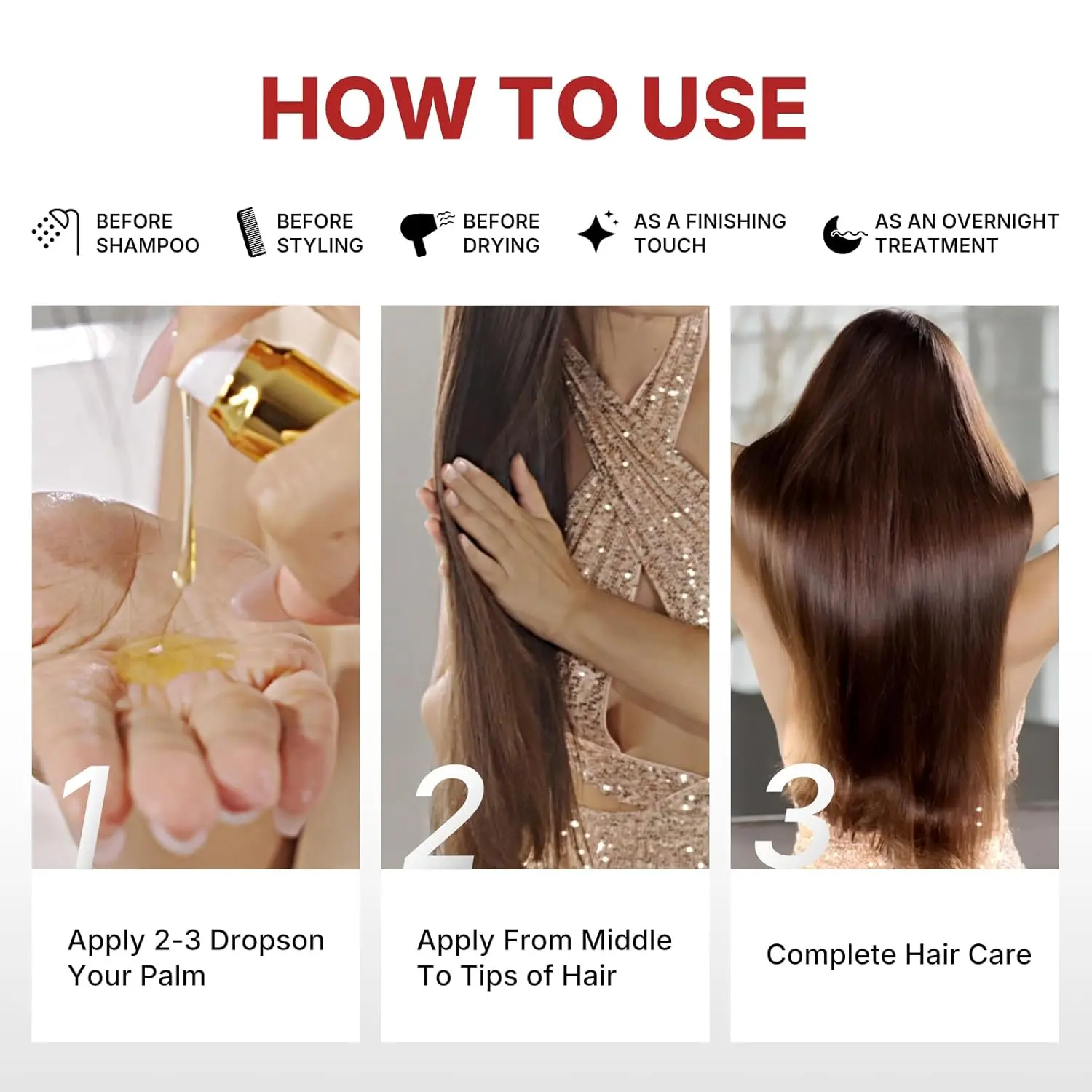 Bottle of Karseell argan oil hair serum to smooth frizz, add shine, and repair dry, damaged hair, leaving a charming scent.