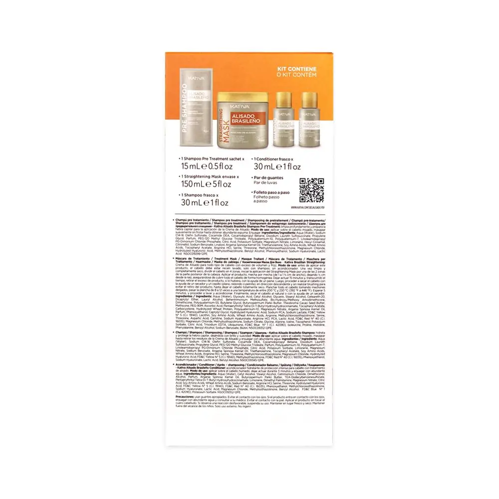 This Kativa Brazilian straightening kit with hyaluronic acid and vegetable keratin offers a vegan, homemade smooth colour treatment for professional-looking, shiny and soft hair that lasts up to 12 weeks.