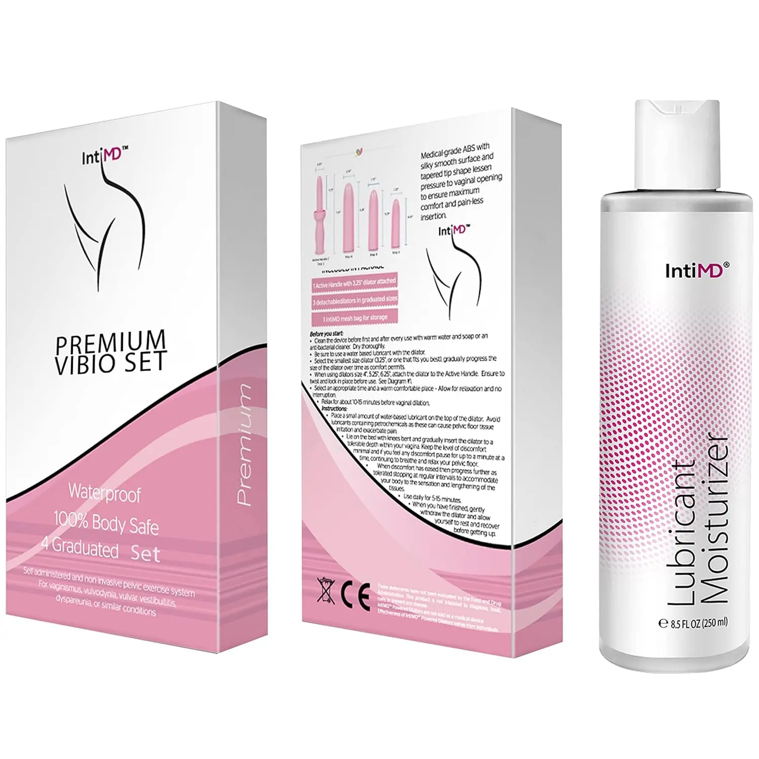 DIBIO pelvic floor exerciser set with water-based lubricant, hygienically packaged and formulated with care.