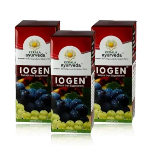 Three bottles of Kerala Ayurveda Myaxyl Iogen, an ayurvedic medicine for anemia and to improve appetite.