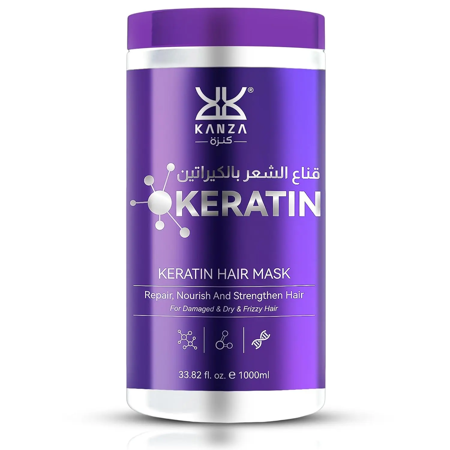 Kanza keratin hair mask infused with collagen repairs damaged hair, targeting dryness and split ends for smooth, frizz-free, salon-quality results.