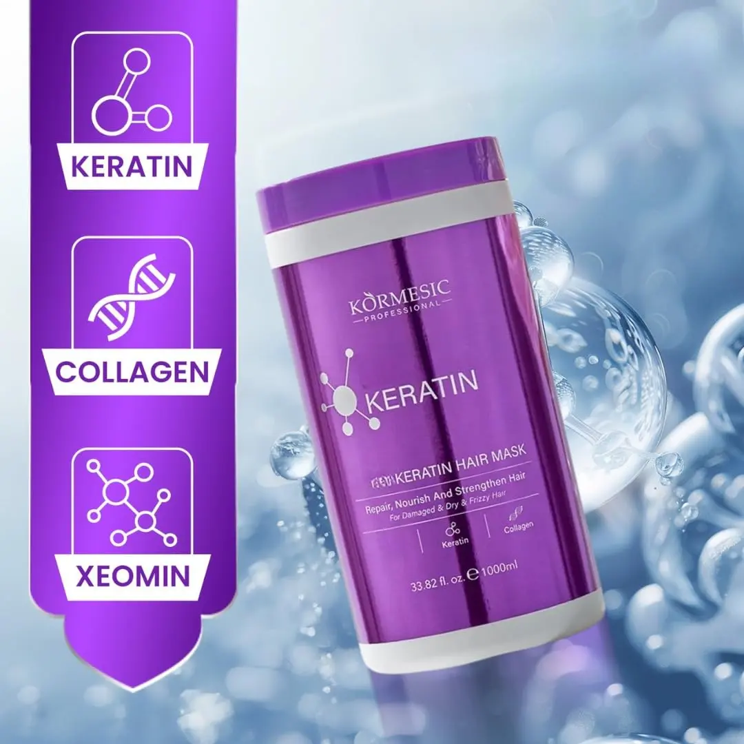 This large 1000ml keratin hair mask deeply moisturizes, repairs damage, and strengthens hair follicles for smoother, healthier hair.