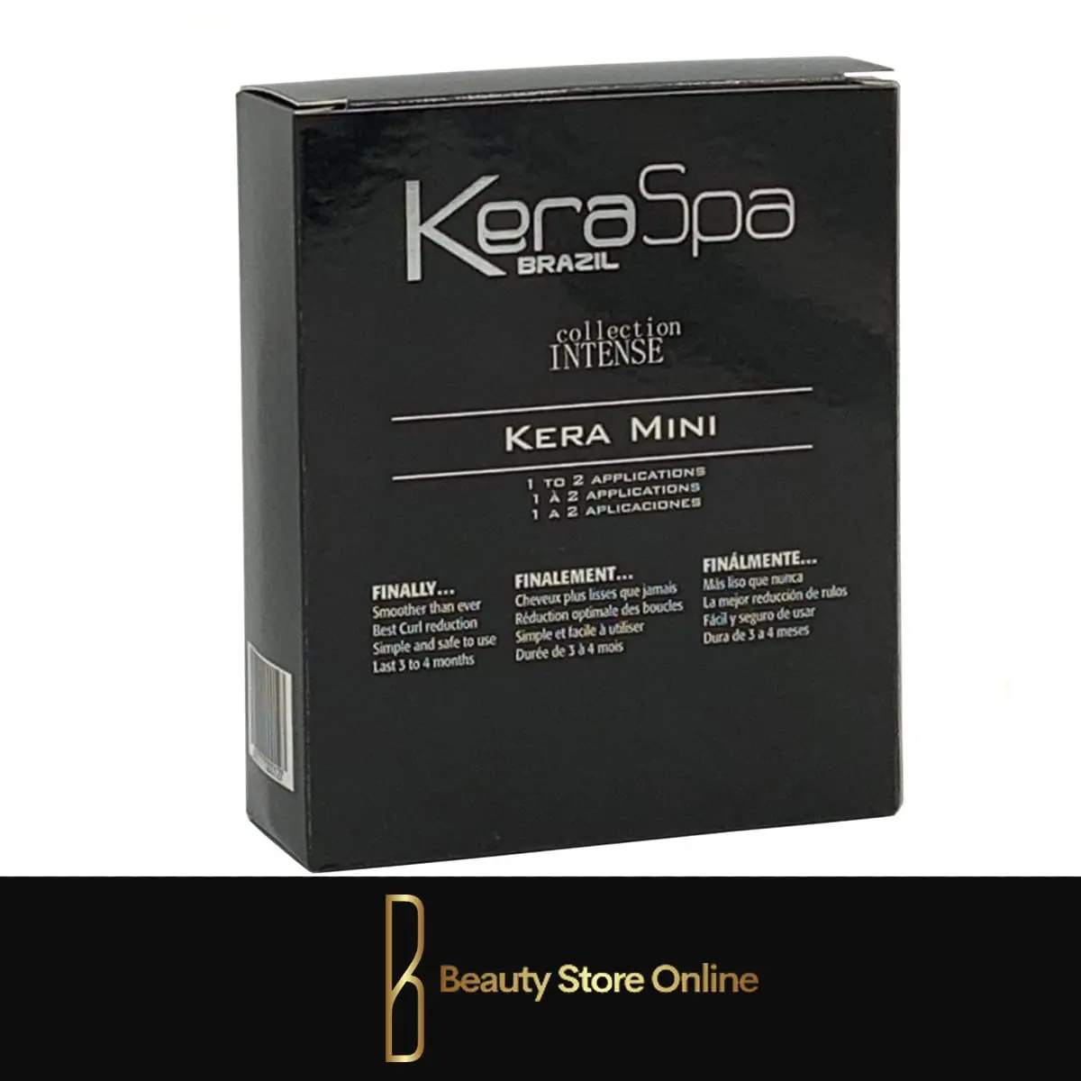 Keraspa keratin smoothing treatment mini kit with shampoo and smoothing system for removing impurities and preparing hair for intense smoothing.