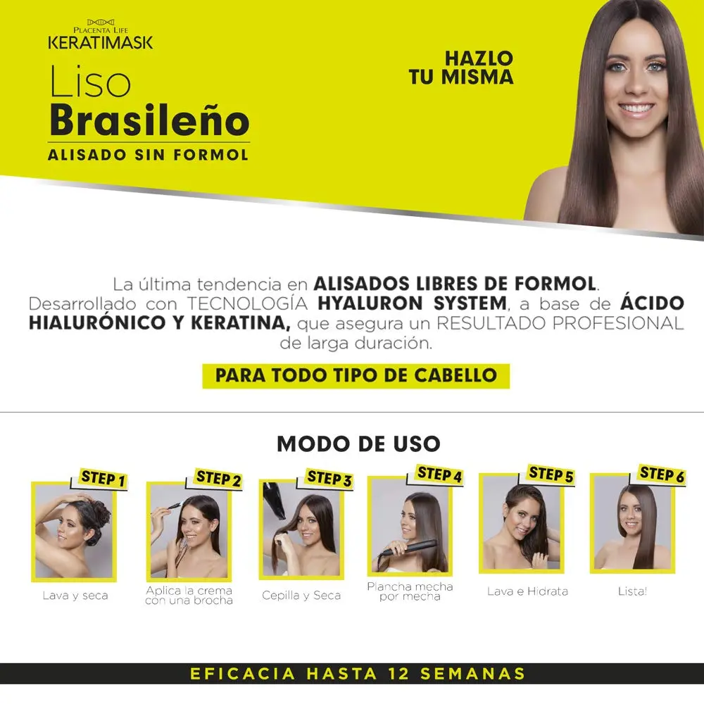 The Placenta Life Keratimask Brazilian Straightening Kit includes shampoo, conditioner, and thermo-protector for professional, long-lasting straight hair with reduced frizz and added shine.