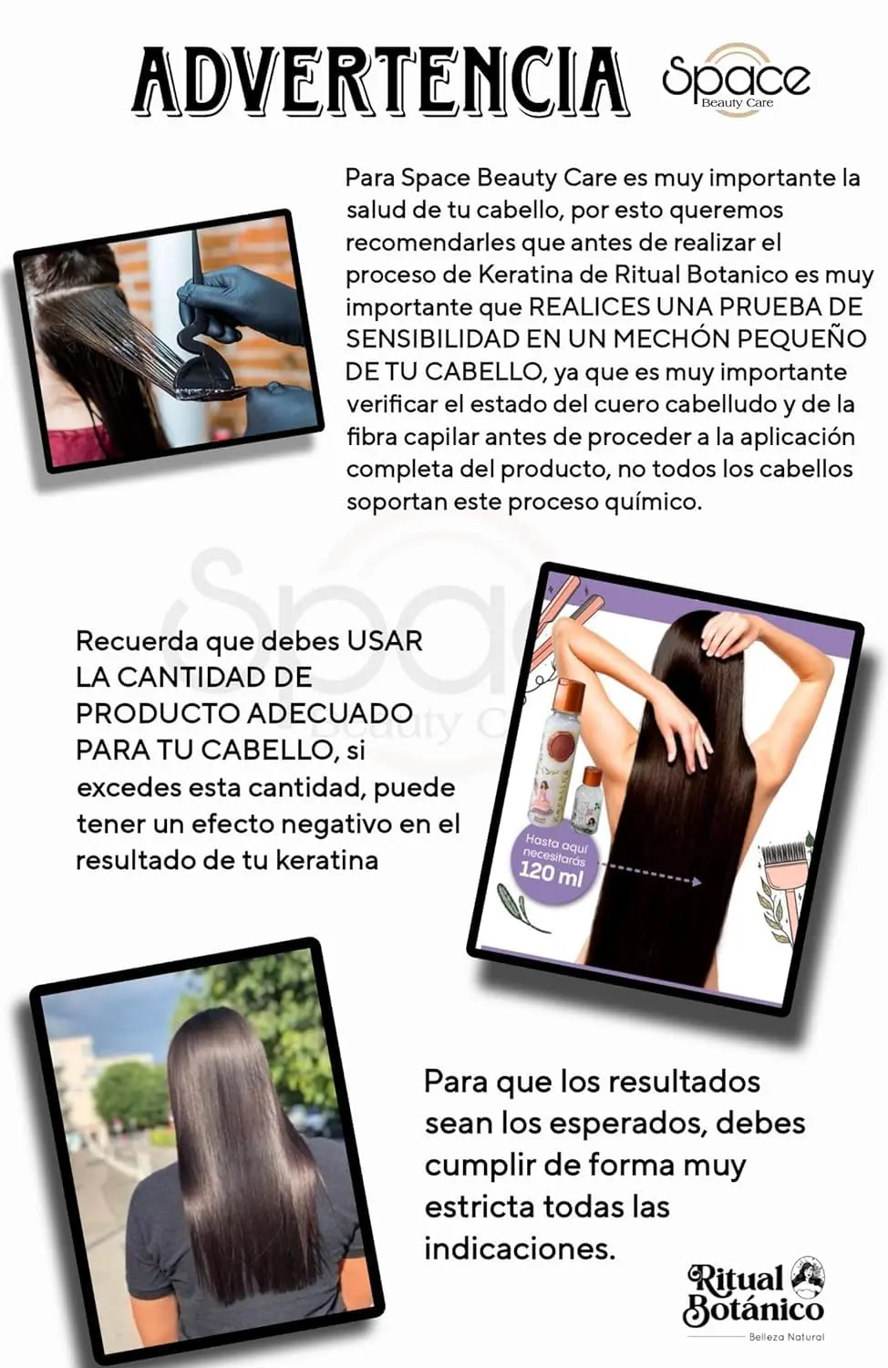 Keratina Ritual Botanico hair smoothing treatment and heat protector, a vegan and organic formula from Colombia designed to nourish, straighten, and protect natural, curly, color-treated, and damaged hair for up to 5 months, including applicator brush and instructions.