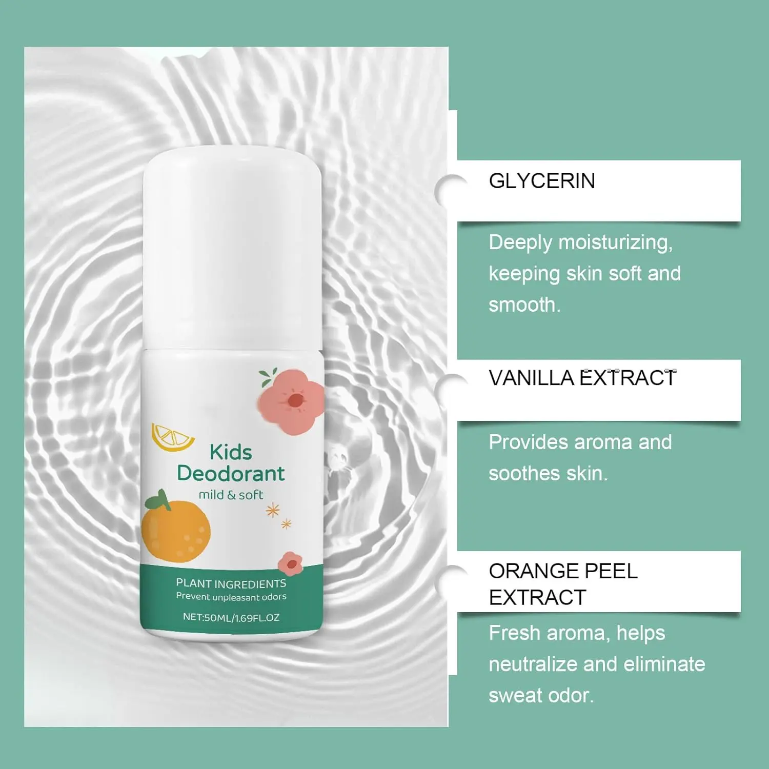 This natural kids deodorant with vanilla and citrus extracts is designed for sensitive skin, offering long-lasting odor protection and a pleasant scent to boost confidence.