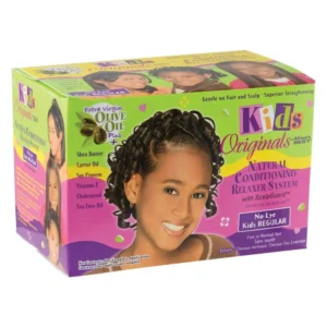 Africa's Best Kids Organics relaxer kit straightens hair gently with a scalp guard for added comfort.