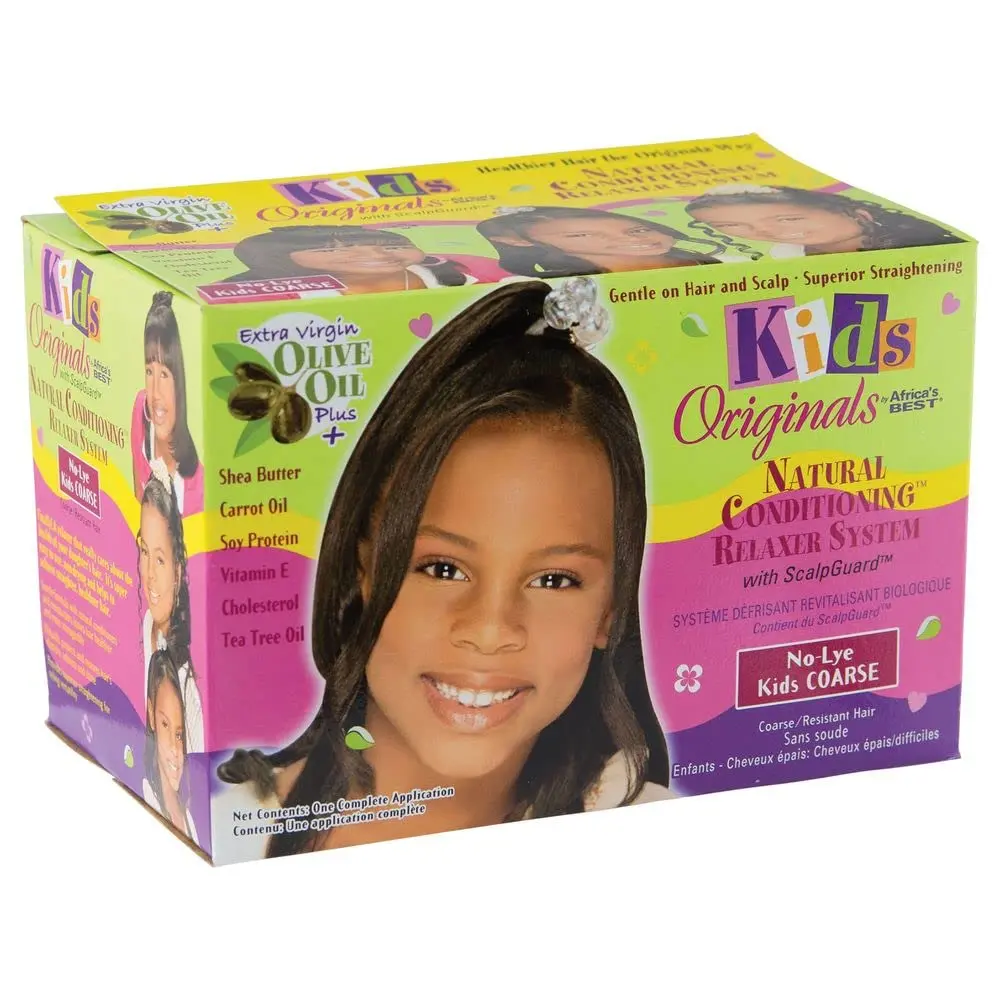 Africa's Best Kids Organics No-Lye Relaxer System straightens, repairs, and strengthens coarse hair textures while protecting the scalp and restoring softness and elasticity.