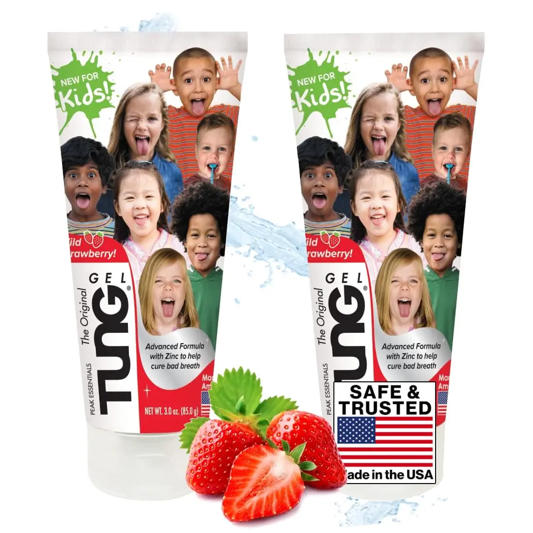 This wild strawberry flavored tongue cleaning gel for kids helps fight bad breath and makes tongue cleaning an essential part of daily oral care.