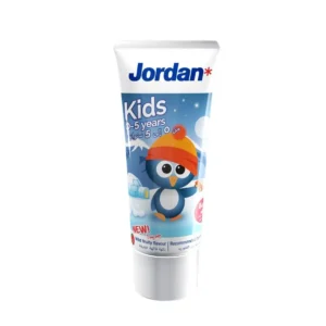 Jordan Kids Toothpaste with a mild fruity flavor protects children's milk teeth against cavities and is gentle and effective with a recommended fluoride level and 0% SLS.