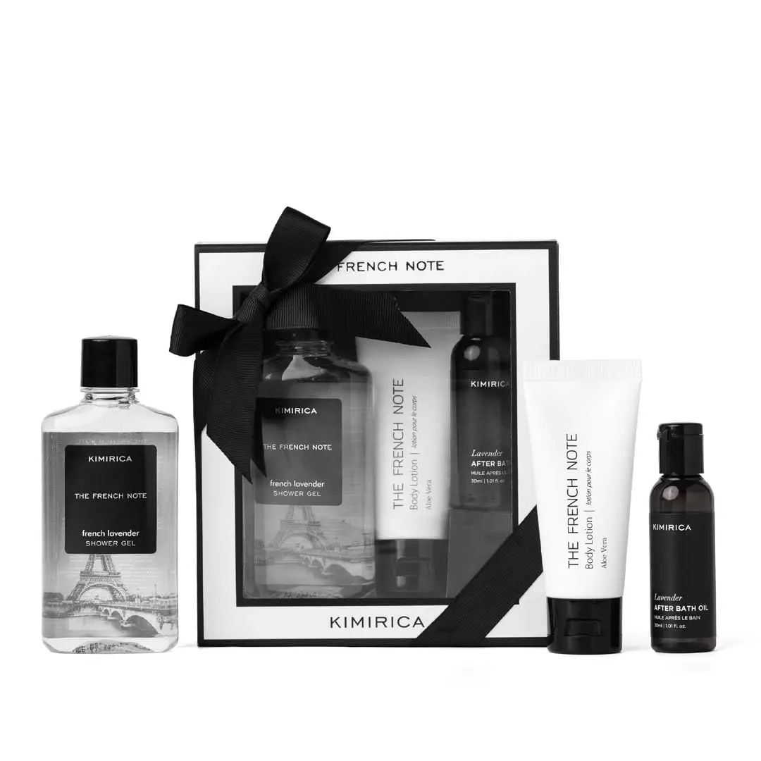 Kimirica French Note lavender gift set with french lavender, rosemary, and lush leaves scent for men and women.