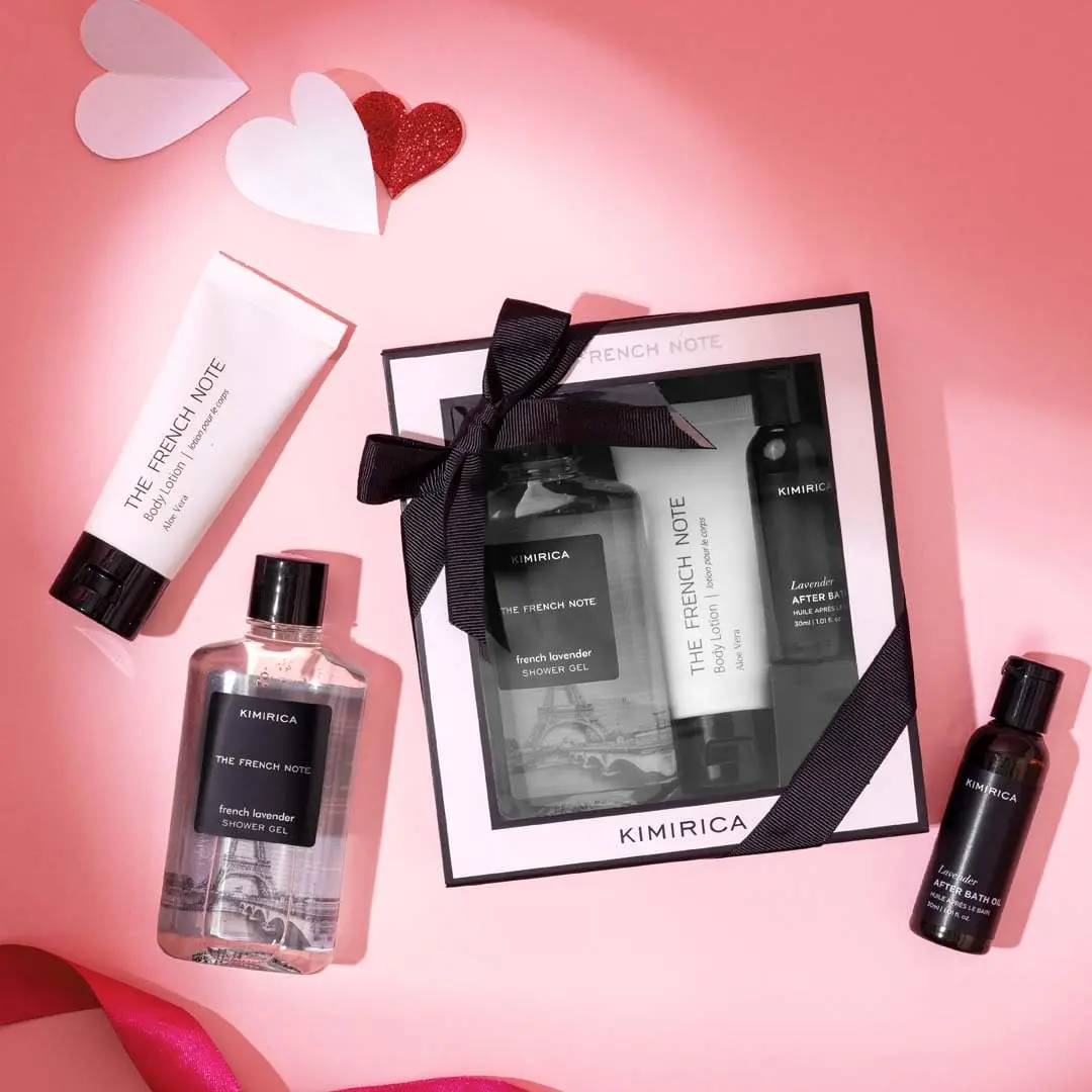 Kimirica French Note lavender gift set with french lavender, rosemary, and lush leaves scent for men and women.
