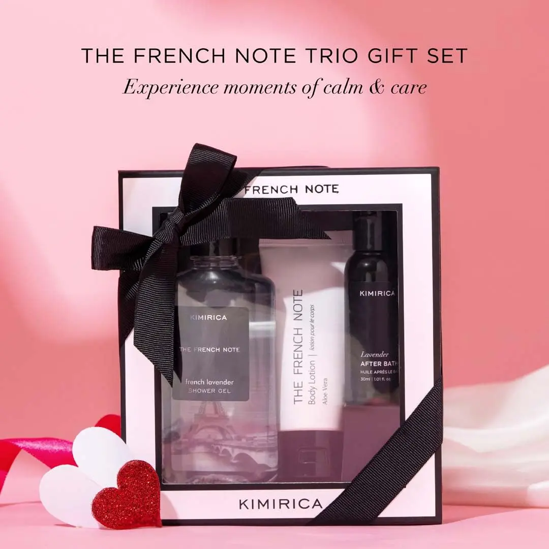 Kimirica French Note lavender gift set with french lavender, rosemary, and lush leaves scent for men and women.