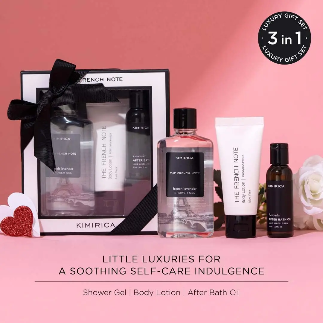 Kimirica French Note lavender gift set with french lavender, rosemary, and lush leaves scent for men and women.