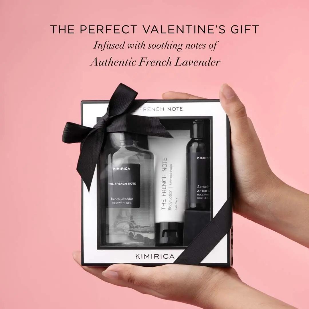 Kimirica French Note lavender gift set with french lavender, rosemary, and lush leaves scent for men and women.