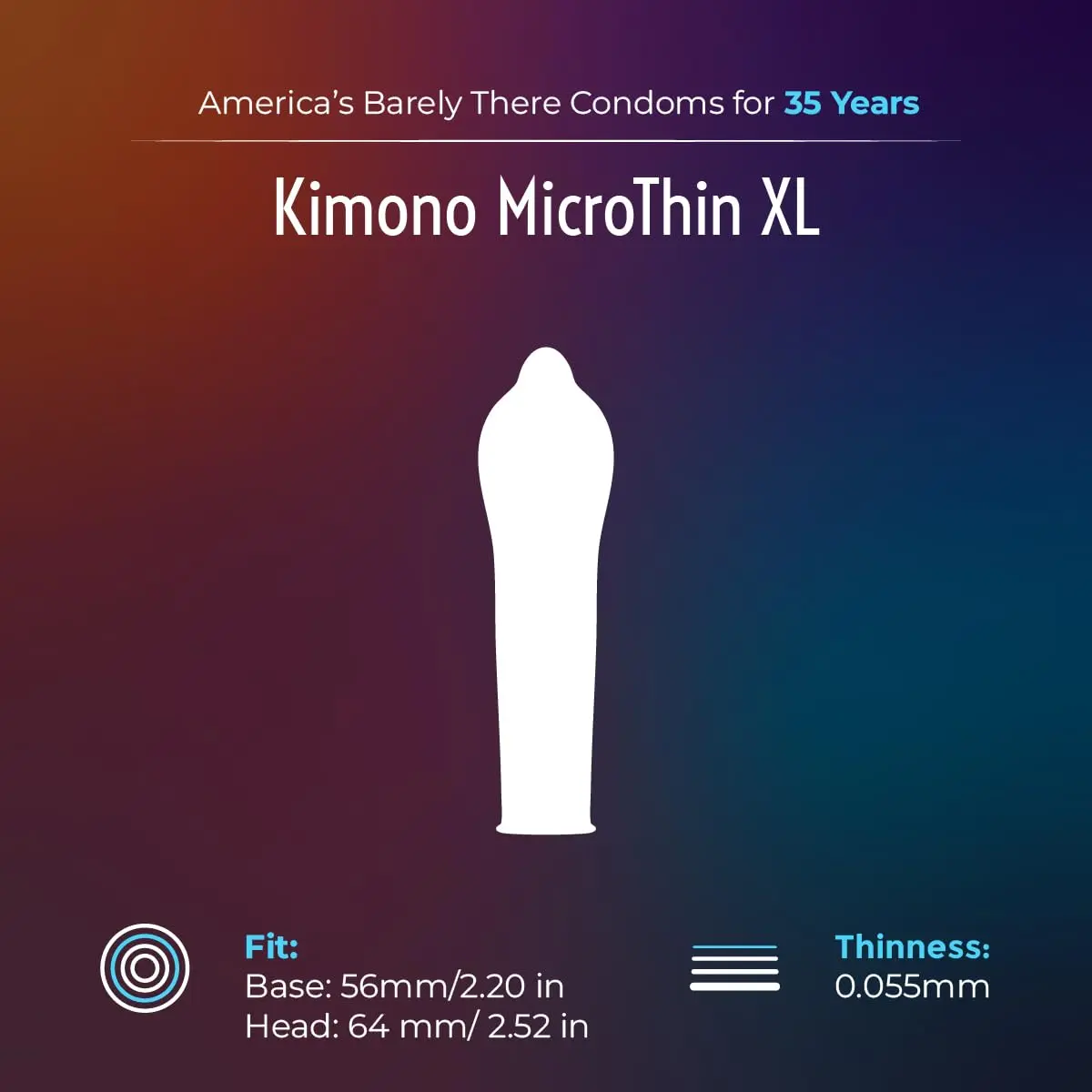 Kimono MicroThin XL condoms are extra-large, ultra-thin condoms designed for enhanced sensitivity and a comfortable fit, made with premium latex.