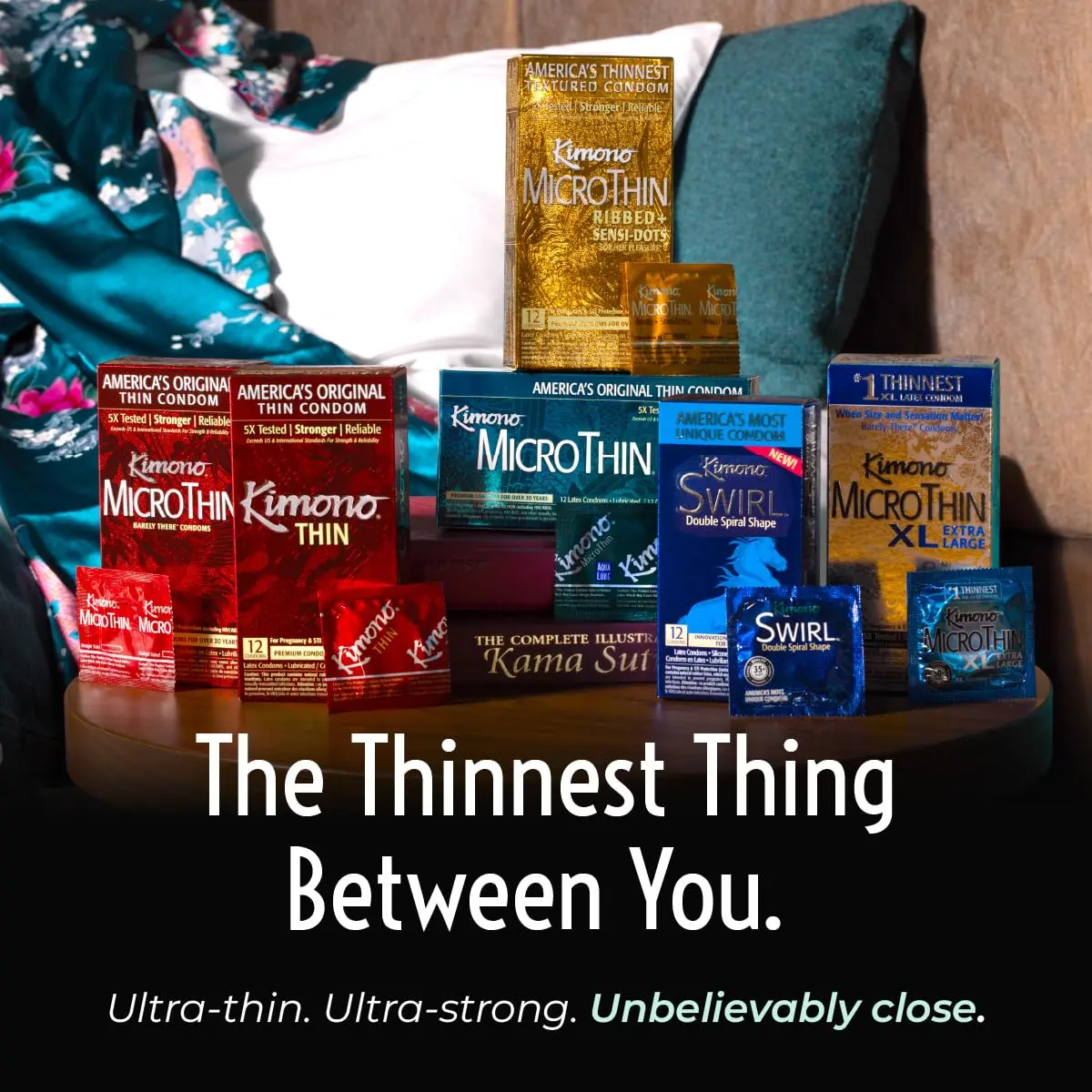 Kimono MicroThin XL condoms are extra-large, ultra-thin condoms designed for enhanced sensitivity and a comfortable fit, made with premium latex.