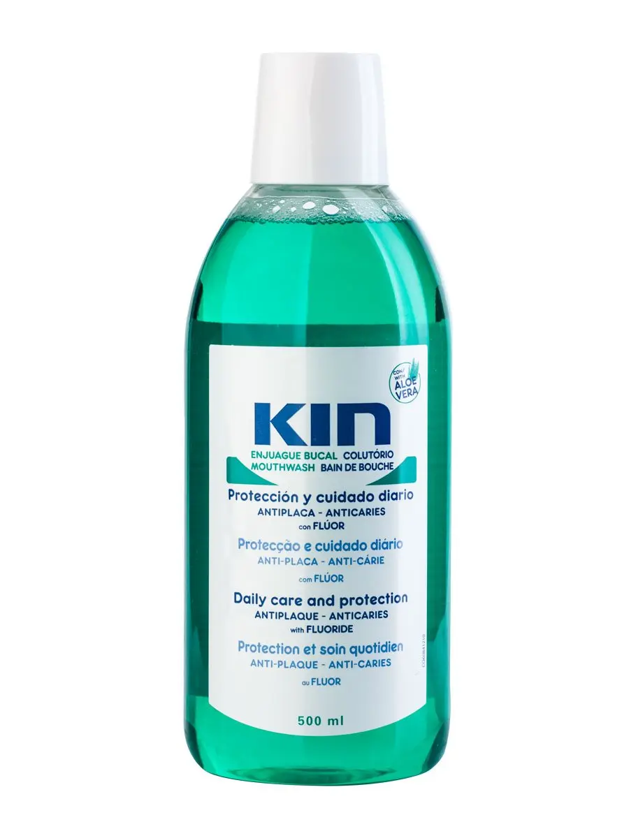 KIN Aloe Vera mouthwash provides complete oral care, kills bacteria, and helps eliminate bad breath with a pleasant taste for daily use.